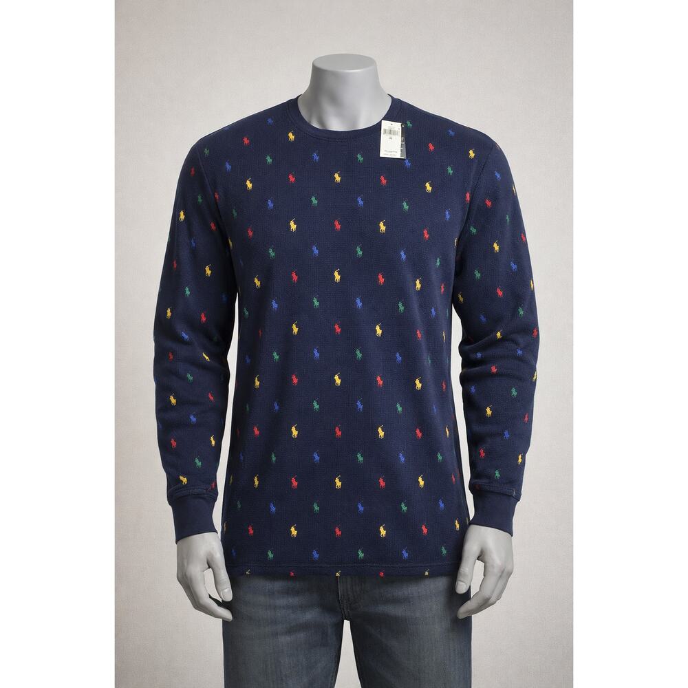 Polo Ralph Lauren Men’s‎ XL Navy All-Over Pony Print Thermal Crewneck Shirt NWT